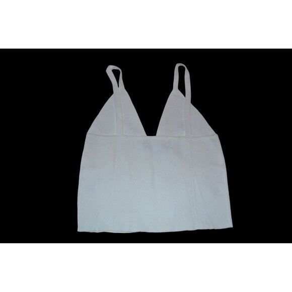 Signatures V Neck Light Weight Ribbed Knit Crop Tank Top - Size Medium - Picture 2 of 5